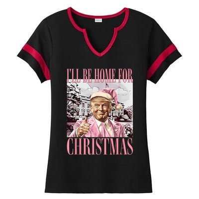 ILl Be Home For Christmas Santa Funny Trump Xmas Pajamas Ladies Halftime Notch Neck Tee