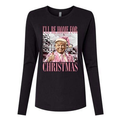 ILl Be Home For Christmas Santa Funny Trump Xmas Pajamas Womens Cotton Relaxed Long Sleeve T-Shirt