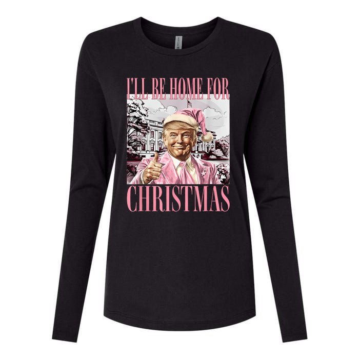 ILl Be Home For Christmas Santa Funny Trump Xmas Pajamas Womens Cotton Relaxed Long Sleeve T-Shirt