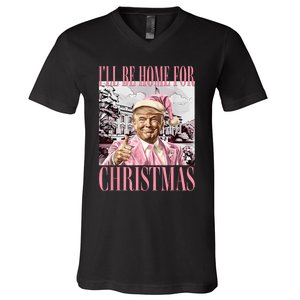 ILl Be Home For Christmas Santa Funny Trump Xmas Pajamas V-Neck T-Shirt