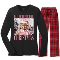 ILl Be Home For Christmas Santa Funny Trump Xmas Pajamas Women's Long Sleeve Flannel Pajama Set 