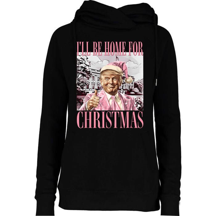 ILl Be Home For Christmas Santa Funny Trump Xmas Pajamas Womens Funnel Neck Pullover Hood