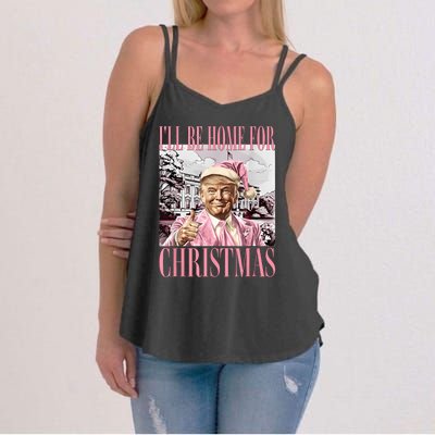 ILl Be Home For Christmas Santa Funny Trump Xmas Pajamas Women's Strappy Tank