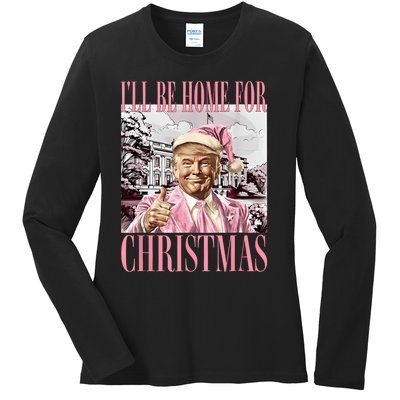 ILl Be Home For Christmas Santa Funny Trump Xmas Pajamas Ladies Long Sleeve Shirt