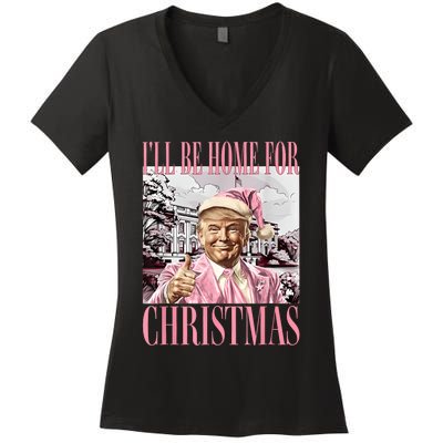 ILl Be Home For Christmas Santa Funny Trump Xmas Pajamas Women's V-Neck T-Shirt