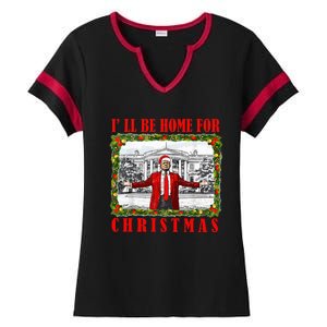 ILl Be Home For Christmas Funny Santa Claus Trump 2024 Ladies Halftime Notch Neck Tee