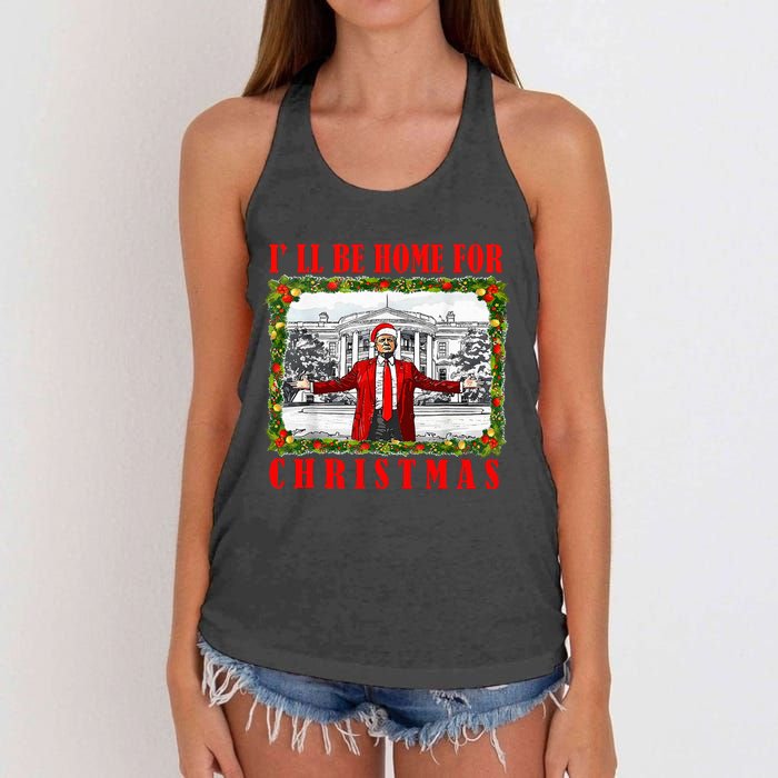 ILl Be Home For Christmas Funny Santa Claus Trump 2024 Women's Knotted Racerback Tank