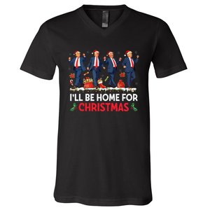 ILl Be Home For Christmas Santa Funny Trump Xmas Pajamas V-Neck T-Shirt