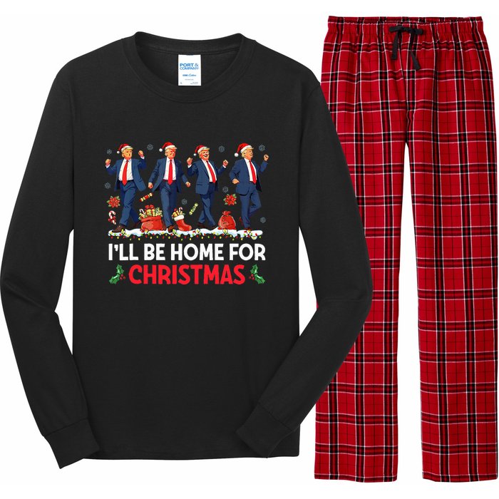 ILl Be Home For Christmas Santa Funny Trump Xmas Pajamas Long Sleeve Pajama Set