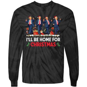 ILl Be Home For Christmas Santa Funny Trump Xmas Pajamas Tie-Dye Long Sleeve Shirt