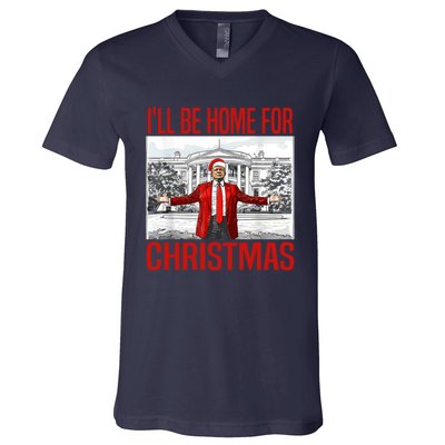 ILl Be Home For Christmas Xmas Trump Pajamas Holiday Santa V-Neck T-Shirt