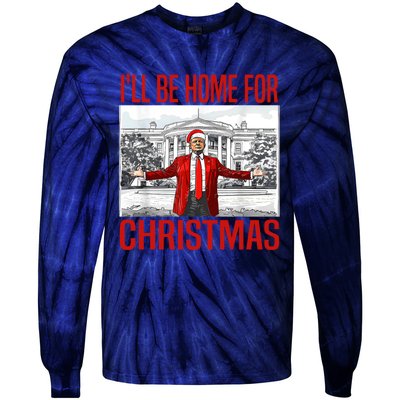 ILl Be Home For Christmas Xmas Trump Pajamas Holiday Santa Tie-Dye Long Sleeve Shirt