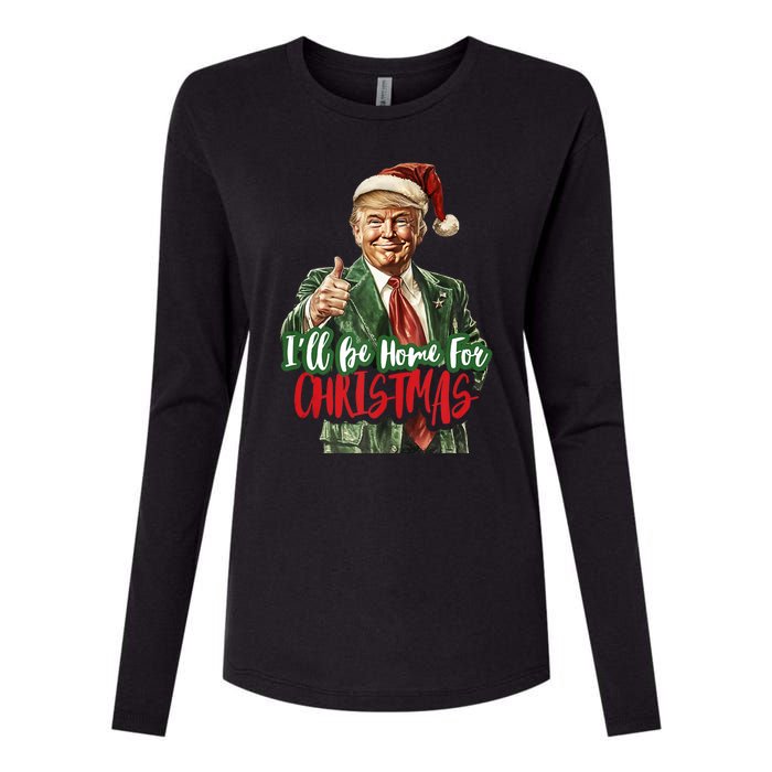 ILl Be Home For Christmas Santa Trump Xmas Pajamas Funny Womens Cotton Relaxed Long Sleeve T-Shirt