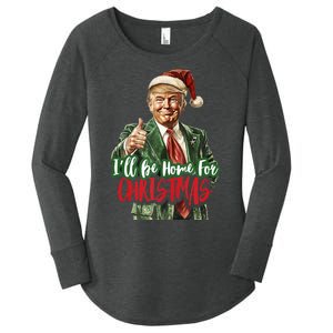 ILl Be Home For Christmas Santa Trump Xmas Pajamas Funny Women's Perfect Tri Tunic Long Sleeve Shirt