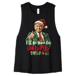 ILl Be Home For Christmas Santa Trump Xmas Pajamas Funny Women's Racerback Cropped Tank