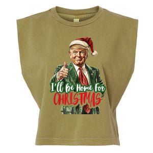 ILl Be Home For Christmas Santa Trump Xmas Pajamas Funny Garment-Dyed Women's Muscle Tee