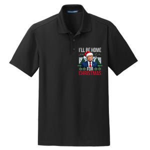 ILl Be Home For Christmas Funny Santa Claus Trump 2024 Dry Zone Grid Polo