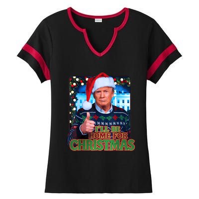 ILl Be Home For Christmas Santa Funny Trump Ugly Sweatshirt Ladies Halftime Notch Neck Tee