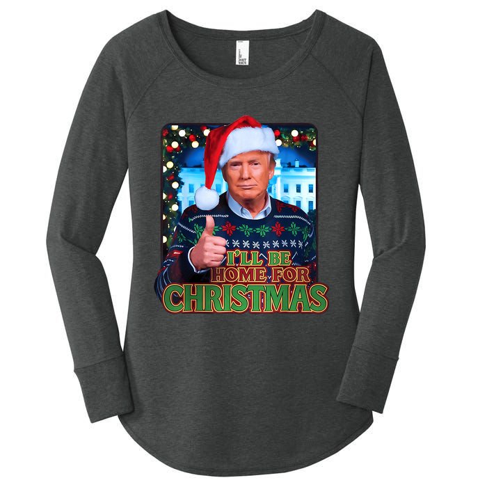 ILl Be Home For Christmas Santa Funny Trump Ugly Sweatshirt Women's Perfect Tri Tunic Long Sleeve Shirt