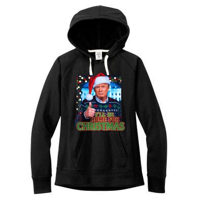 ILl Be Home For Christmas Santa Funny Trump Ugly Sweatshirt Women's Fleece Hoodie