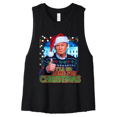 ILl Be Home For Christmas Santa Funny Trump Ugly Sweatshirt Women's Racerback Cropped Tank