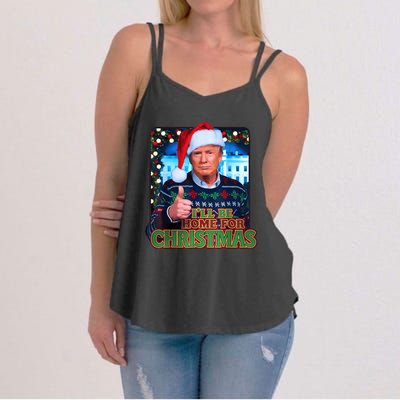 ILl Be Home For Christmas Santa Funny Trump Ugly Sweatshirt Women's Strappy Tank