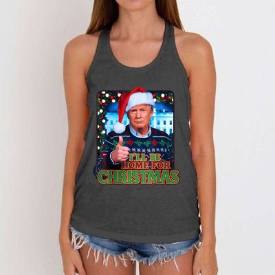 ILl Be Home For Christmas Santa Funny Trump Ugly Sweatshirt Women's Knotted Racerback Tank