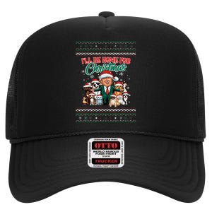 ILl Be Home For Christmas Funny Santa Claus Trump 2024 High Crown Mesh Back Trucker Hat