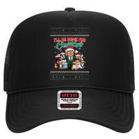 ILl Be Home For Christmas Funny Santa Claus Trump 2024 High Crown Mesh Back Trucker Hat