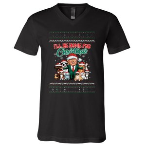 ILl Be Home For Christmas Funny Santa Claus Trump 2024 V-Neck T-Shirt