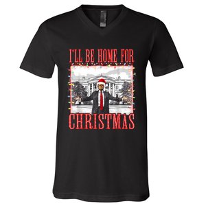 ILl Be Home For Christmas Santa Funny Trump Xmas Pajamas V-Neck T-Shirt