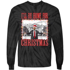 ILl Be Home For Christmas Santa Funny Trump Xmas Pajamas Tie-Dye Long Sleeve Shirt