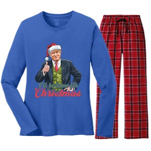 ILl Be Home For Christmas Santa Funny Trump Xmas Pajamas Funny Gift Women's Long Sleeve Flannel Pajama Set 