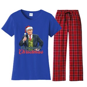 ILl Be Home For Christmas Santa Funny Trump Xmas Pajamas Funny Gift Women's Flannel Pajama Set