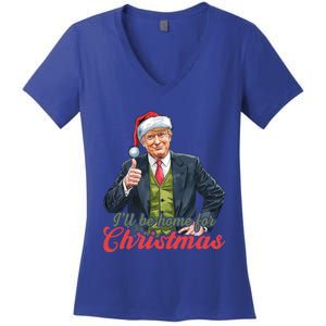 ILl Be Home For Christmas Santa Funny Trump Xmas Pajamas Funny Gift Women's V-Neck T-Shirt