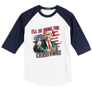 ILl Be Home For Christmas Funny Santa Trump Xmas Pajamas Baseball Sleeve Shirt