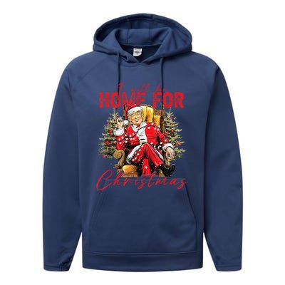 ILl Be Home For Christmas Funny Santa Trump Xmas Pajamas Performance Fleece Hoodie