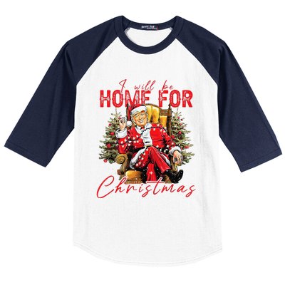 ILl Be Home For Christmas Funny Santa Trump Xmas Pajamas Baseball Sleeve Shirt