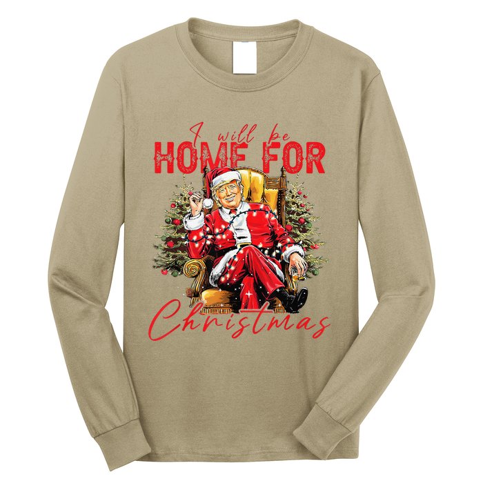 ILl Be Home For Christmas Funny Santa Trump Xmas Pajamas Long Sleeve Shirt