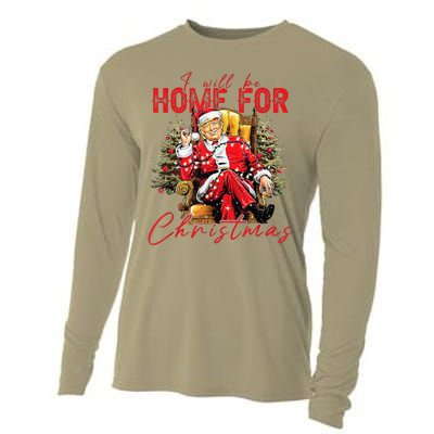 ILl Be Home For Christmas Funny Santa Trump Xmas Pajamas Cooling Performance Long Sleeve Crew