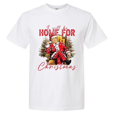 ILl Be Home For Christmas Funny Santa Trump Xmas Pajamas Garment-Dyed Heavyweight T-Shirt