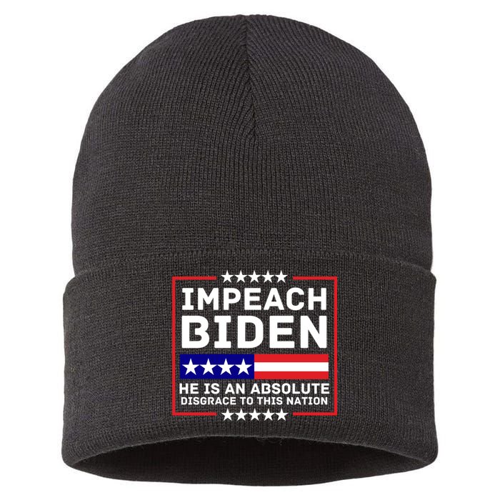 Impeach Biden He Is An Absolute Disgrace To This Nation Sustainable Knit Beanie