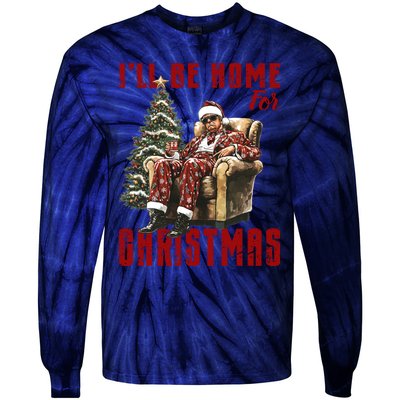 ILl Be Home For Christmas Holiday Xmas Donald Trump Tie-Dye Long Sleeve Shirt