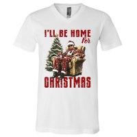 ILl Be Home For Christmas Holiday Xmas Donald Trump V-Neck T-Shirt