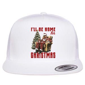 ILl Be Home For Christmas Holiday Xmas Donald Trump Flat Bill Trucker Hat