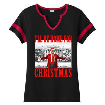 Ill Be Home For Christmas Funny Donald Trump Ladies Halftime Notch Neck Tee