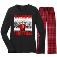 Ill Be Home For Christmas Funny Donald Trump Women's Long Sleeve Flannel Pajama Set 