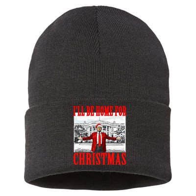 Ill Be Home For Christmas Funny Donald Trump Sustainable Knit Beanie