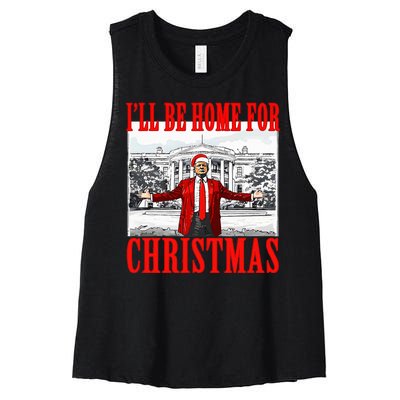 Ill Be Home For Christmas Funny Donald Trump Women's Racerback Cropped Tank