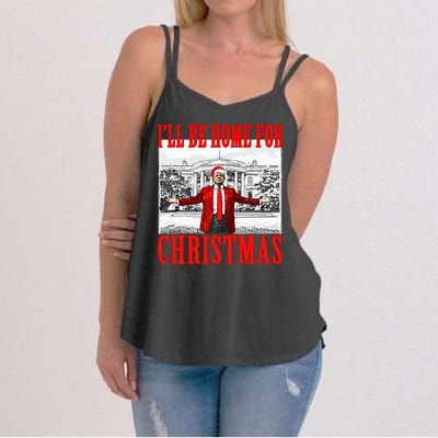 Ill Be Home For Christmas Funny Donald Trump Women's Strappy Tank